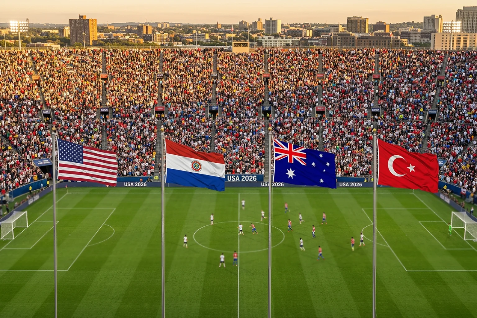World Cup 2026 Group D featuring USA, Paraguay, Australia and Turkey national team badges