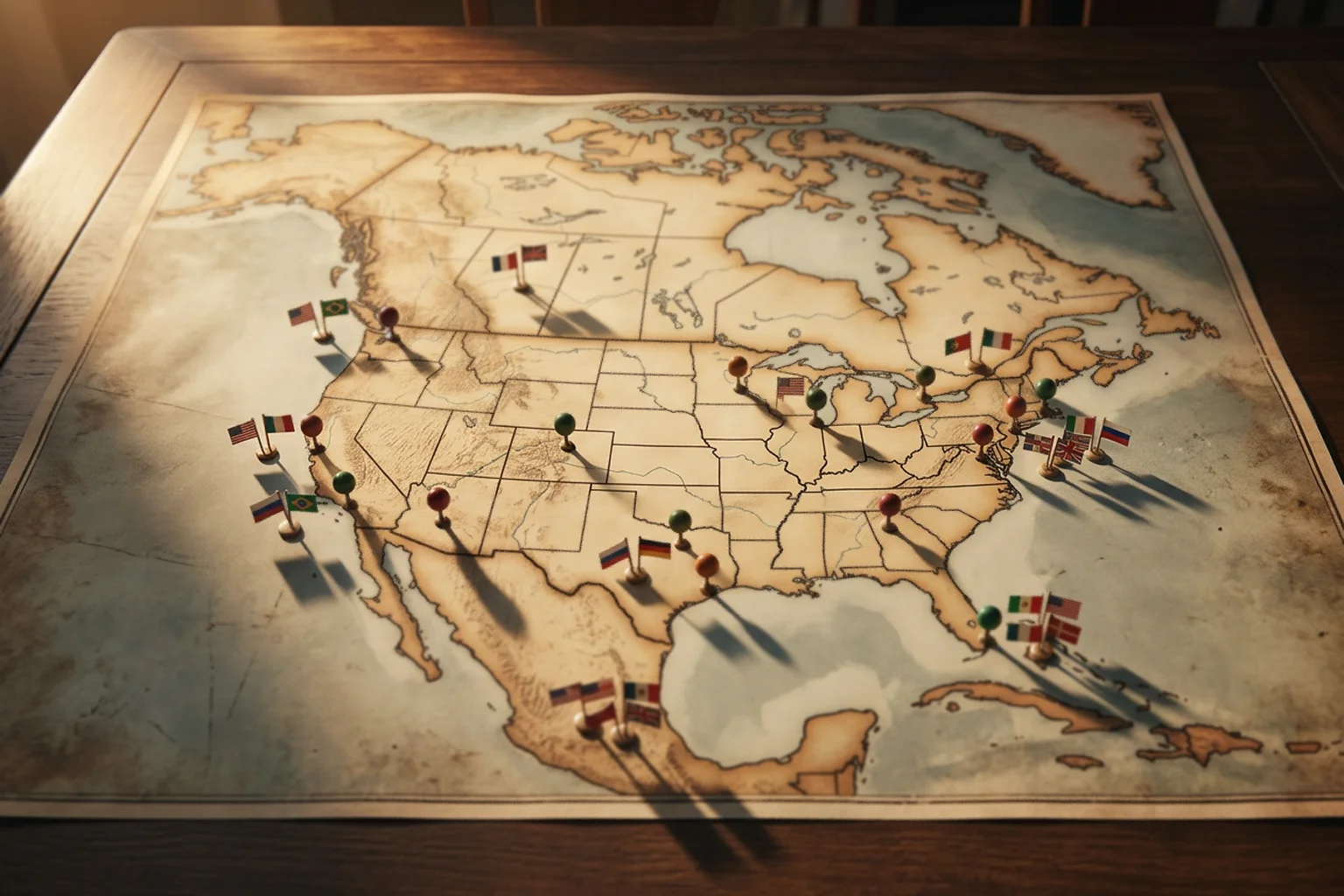Map showing all 12 World Cup 2026 groups with host cities across USA, Mexico, and Canada